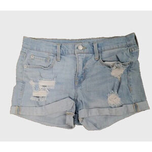 Old Navy Jean Shorts Sz 4 Blue Stone Washed Ripped Distressed Cuff Boyfriend